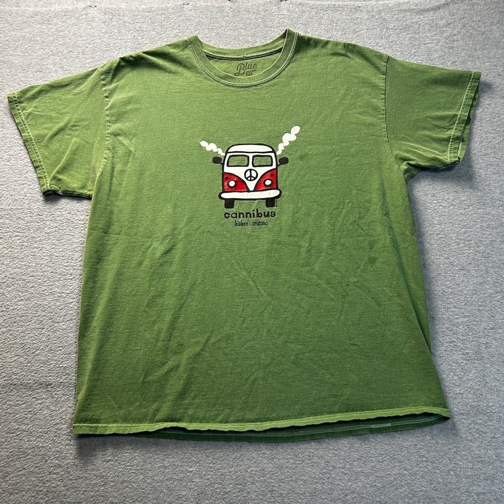T Shirt Graphic Mens M Green VW Bus Cannabis Take A Drive Short Sleeve Blue 84